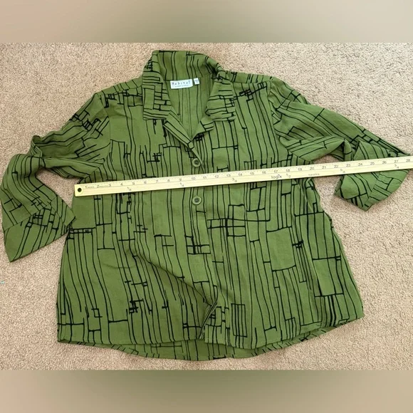 Habital Top Womens Small Green Black Long Sleeve Button Casual Ladies Preppy - Picture 4 of 6